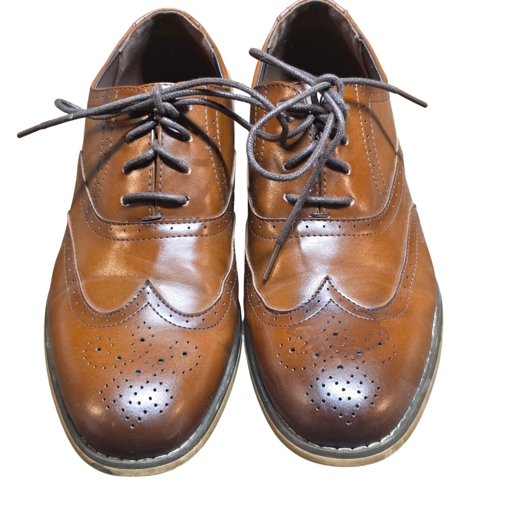 Stacy Adams Boys 5M Wingtip Oxford Dress Shoes Cognac Brown Brogue Lace Up